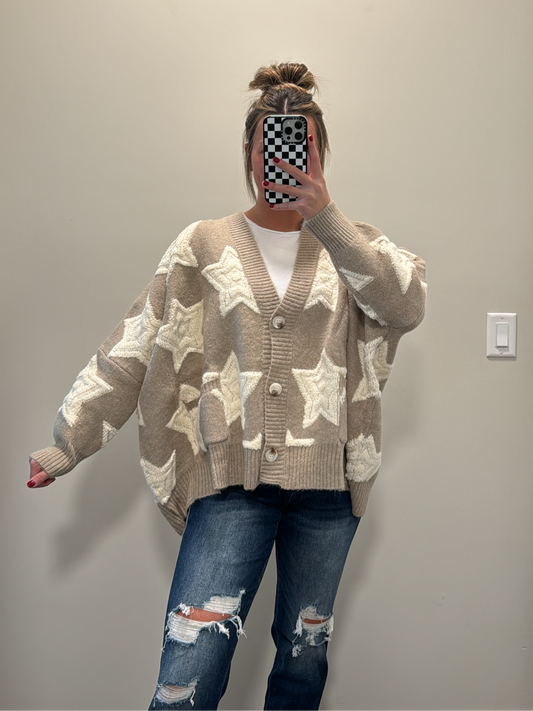 Cozy Star Cardigan - Taupe