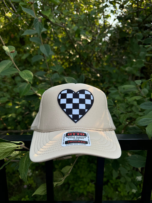 Checkered Heart Trucker - Khaki