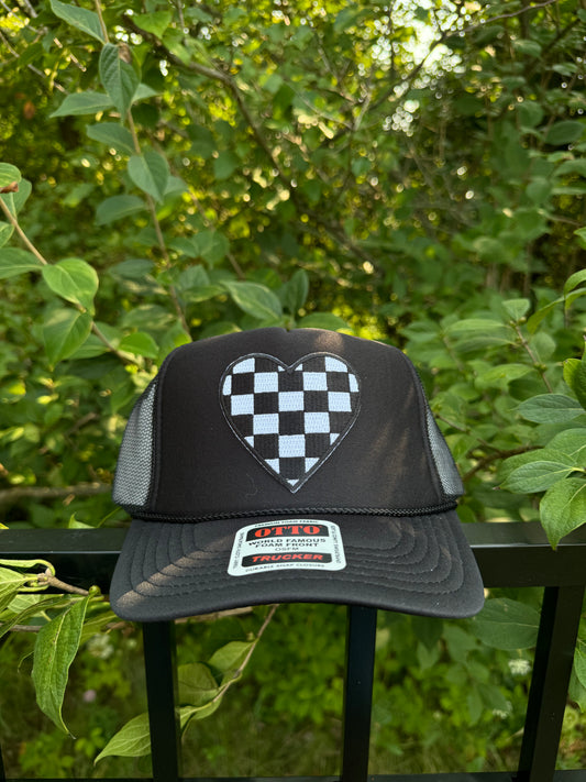 Checkered Heart Trucker - Black